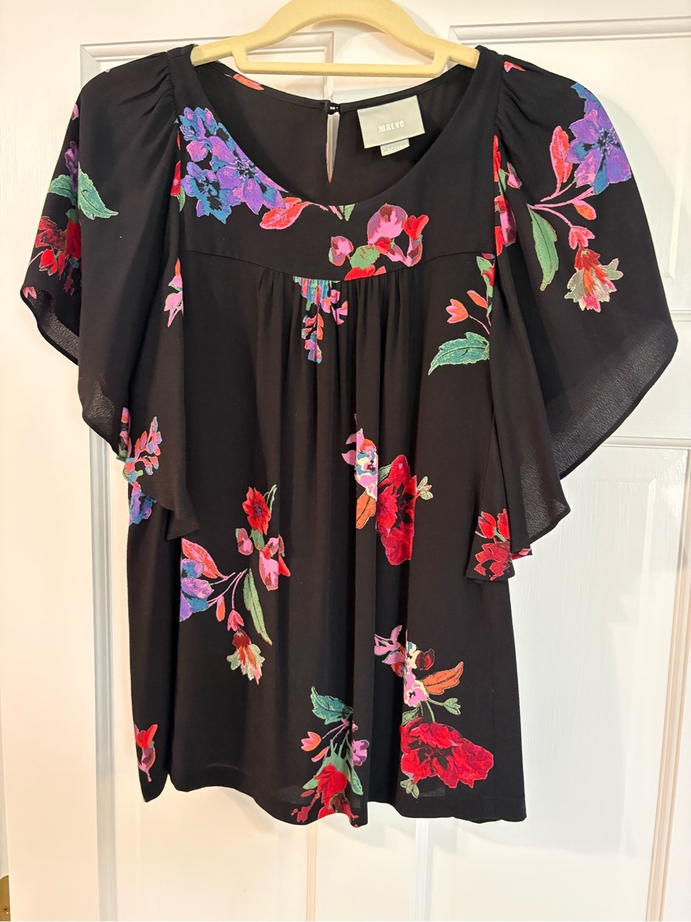 Black Floral Flutter Sleeve Dress